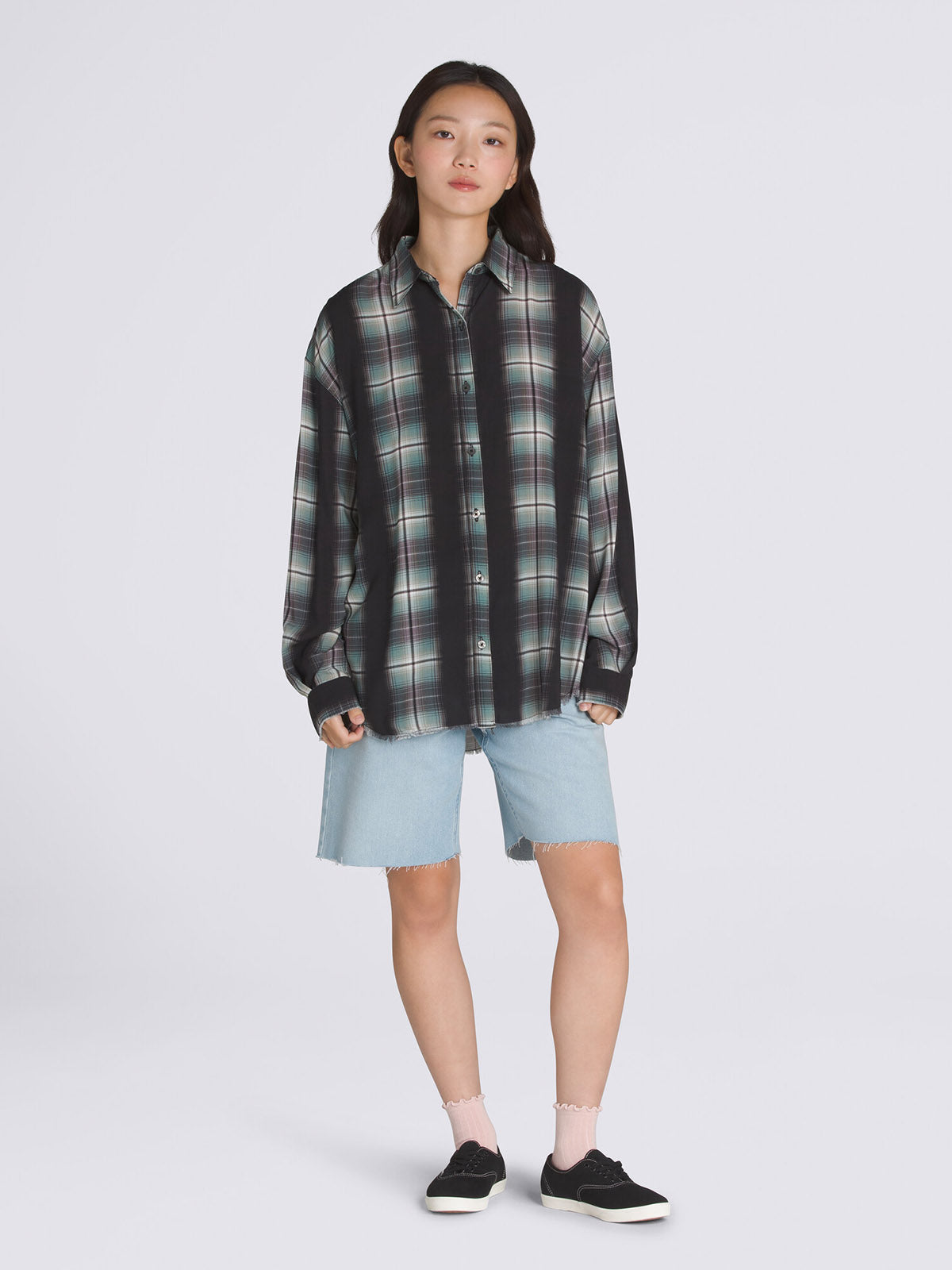 Blusa M/L Mujer Gillian Plaid Negro Vans