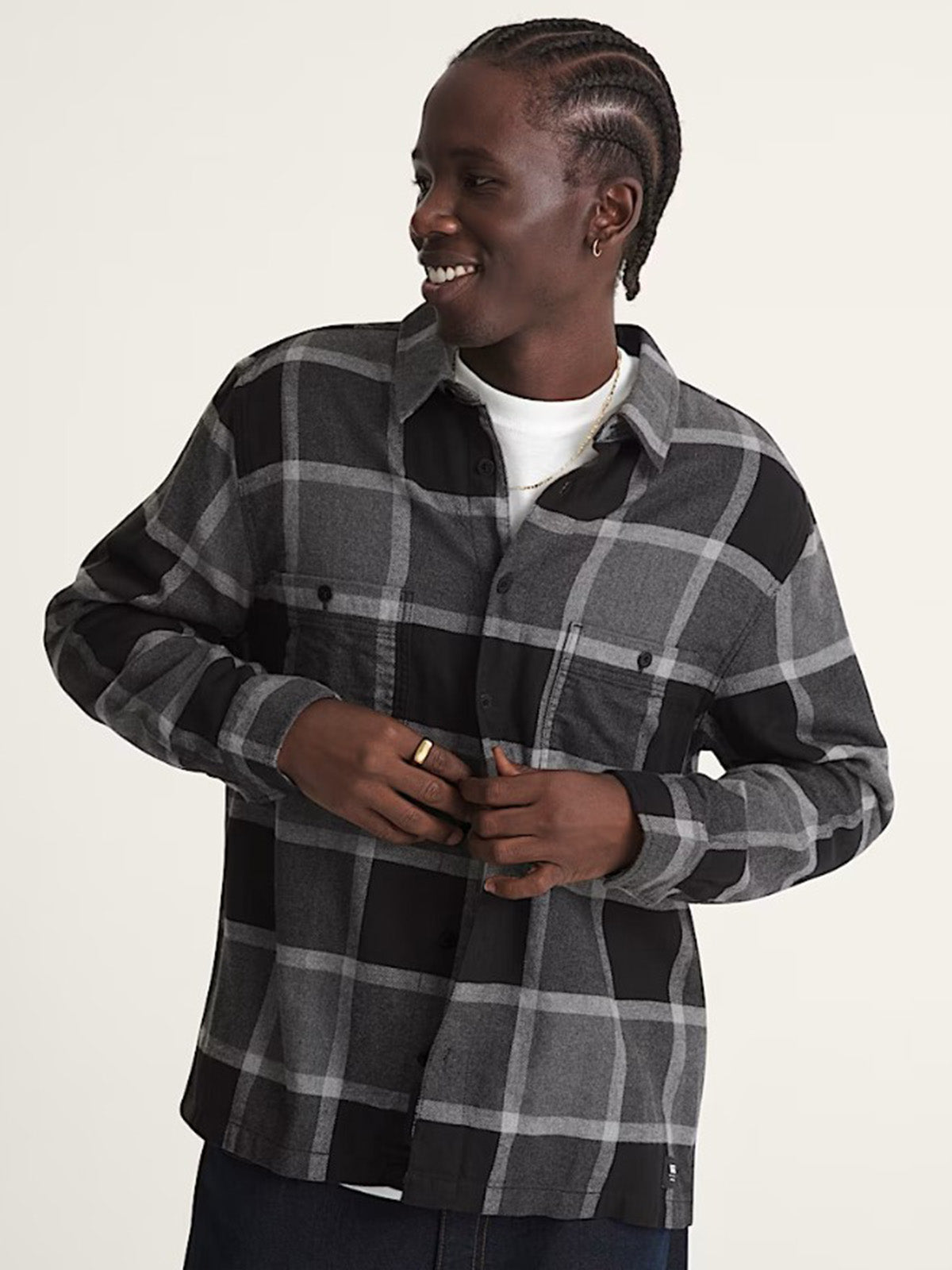 Camisa M/L Hombre Larkspur Plaid Flann Gris Vans