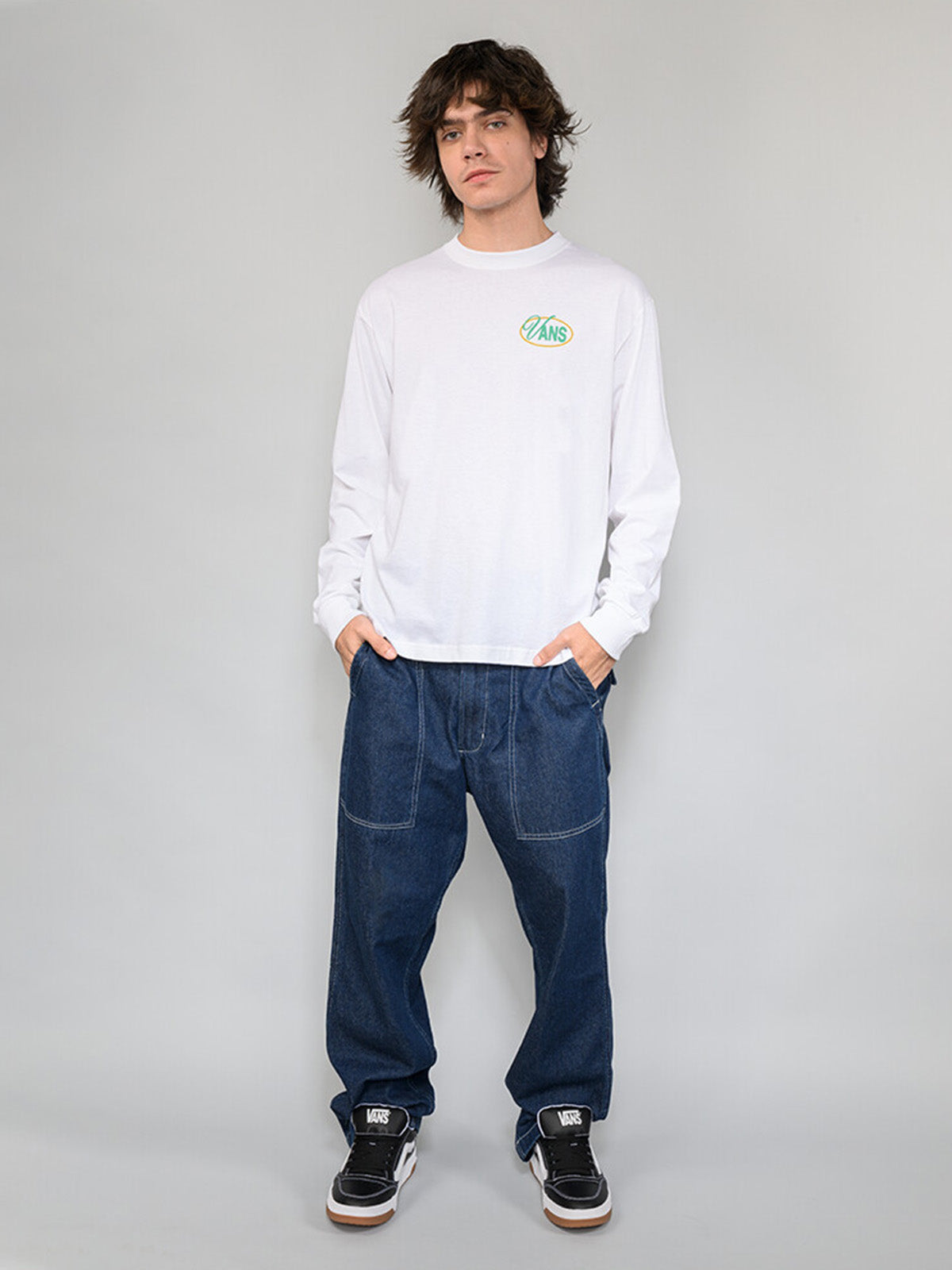 Polera M/L Hombre Music Supply Blanco Vans