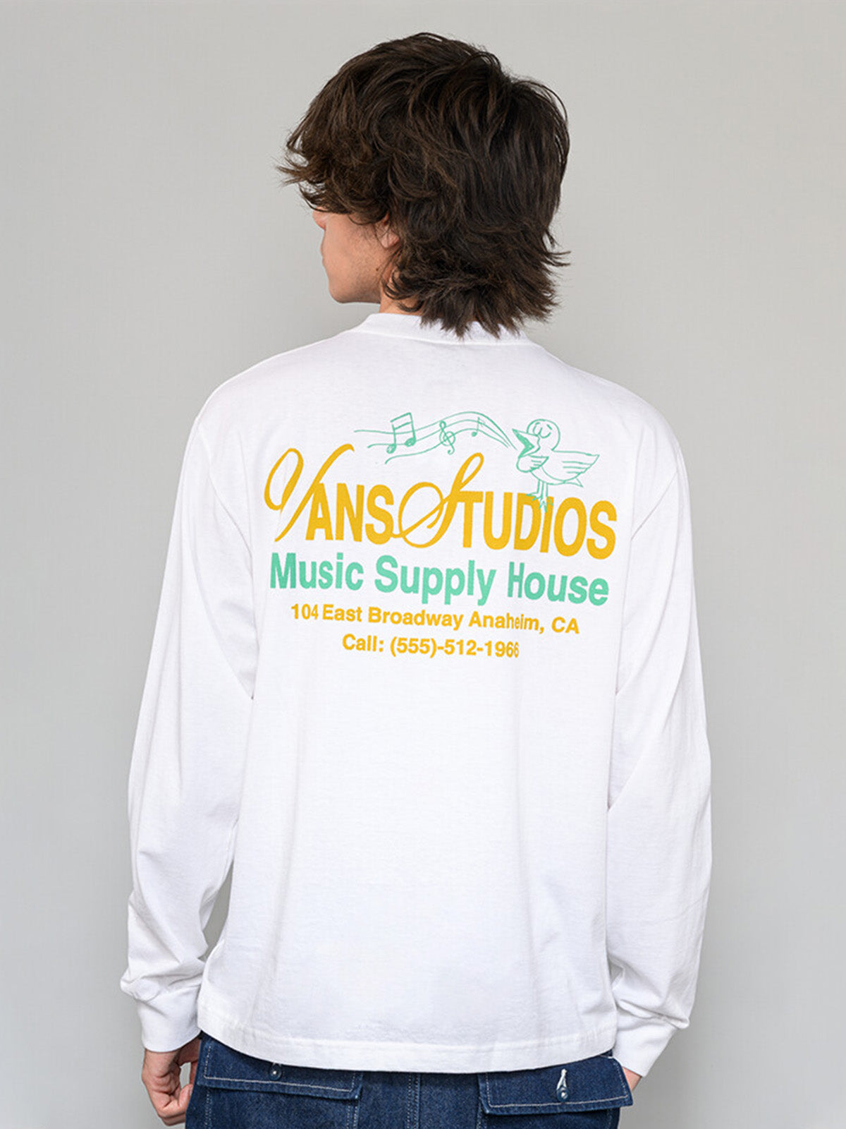 Polera M/L Hombre Music Supply Blanco Vans