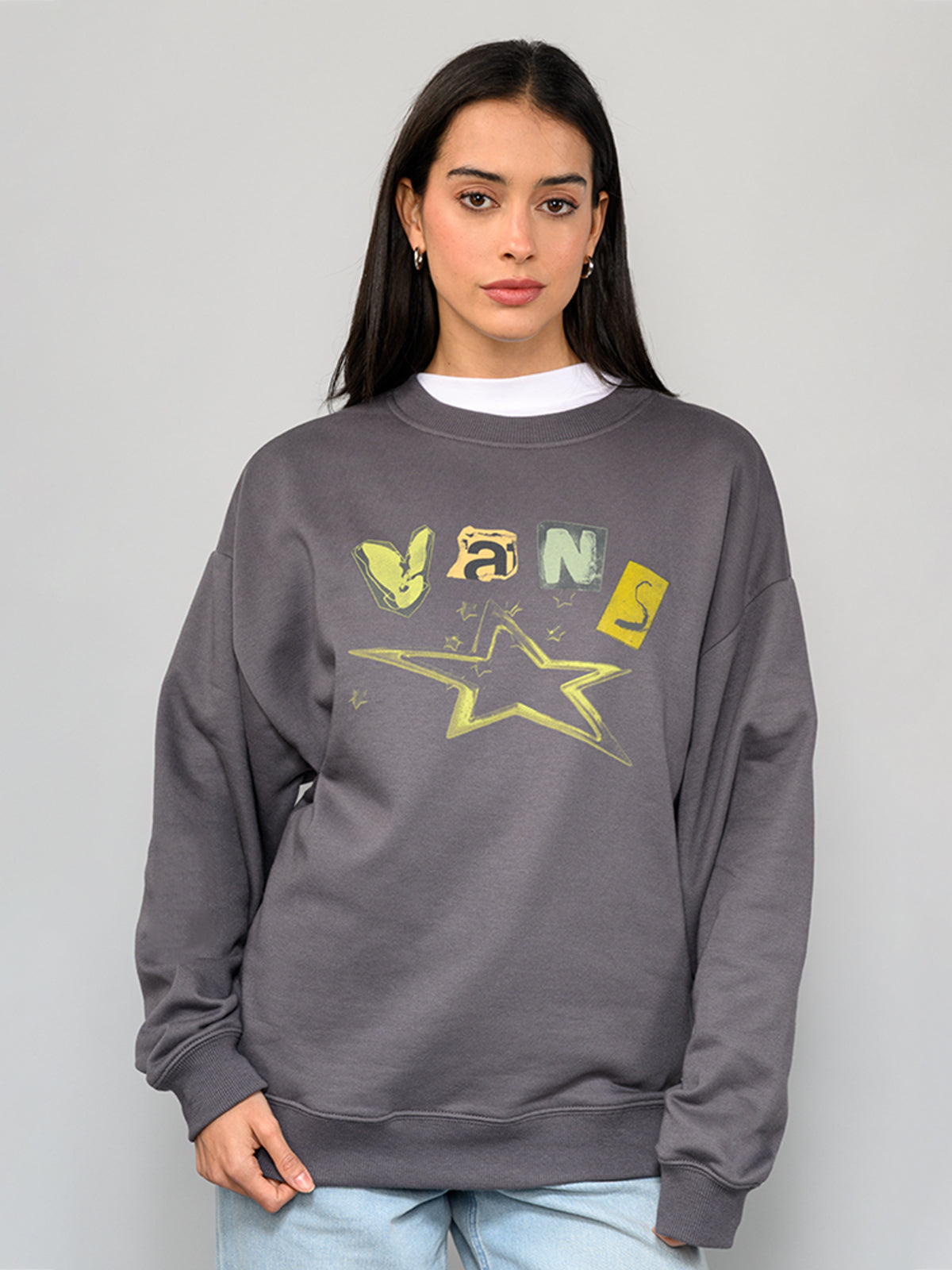 Polerón Mujer Perforate Os Crew Gris Vans