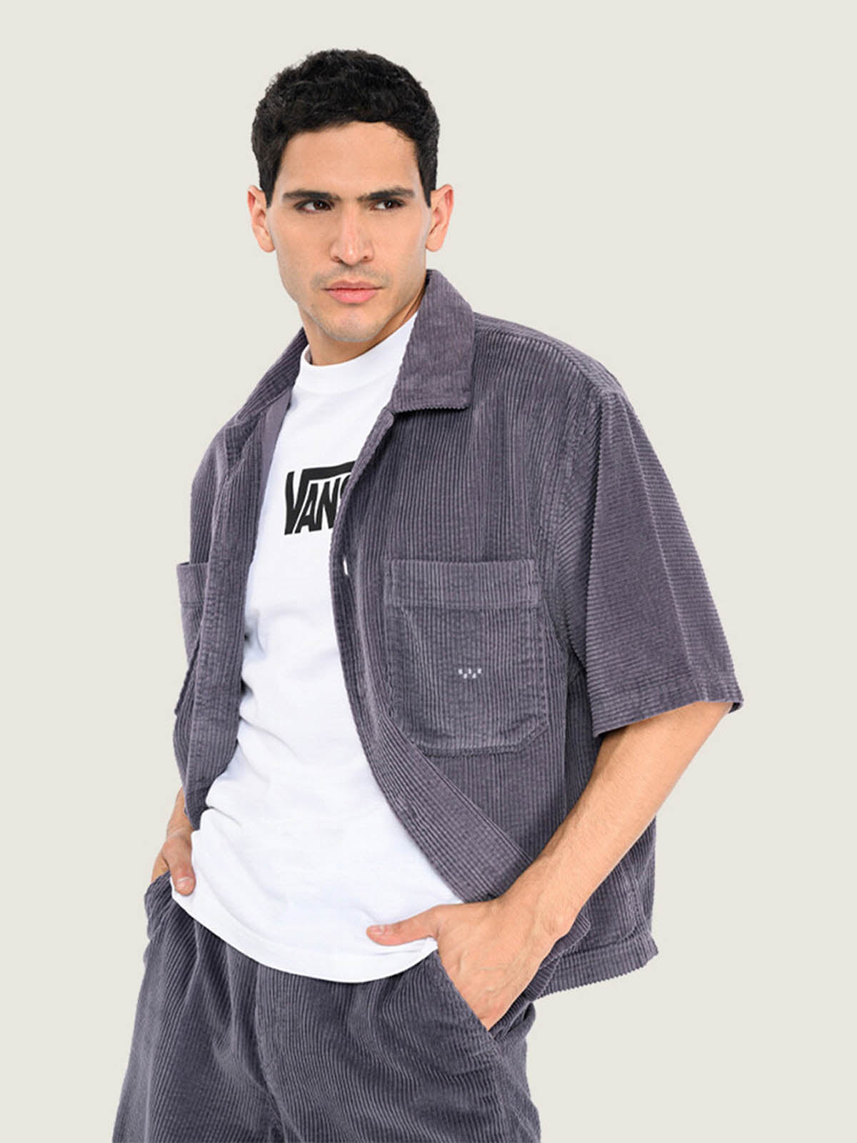 Camisa M/C Hombre Cord Button Up Gris Vans