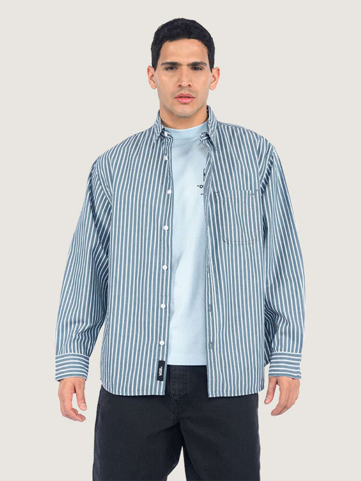 Camisa M/L Hombre Dobby Stripe Ls Shir Gris Vans