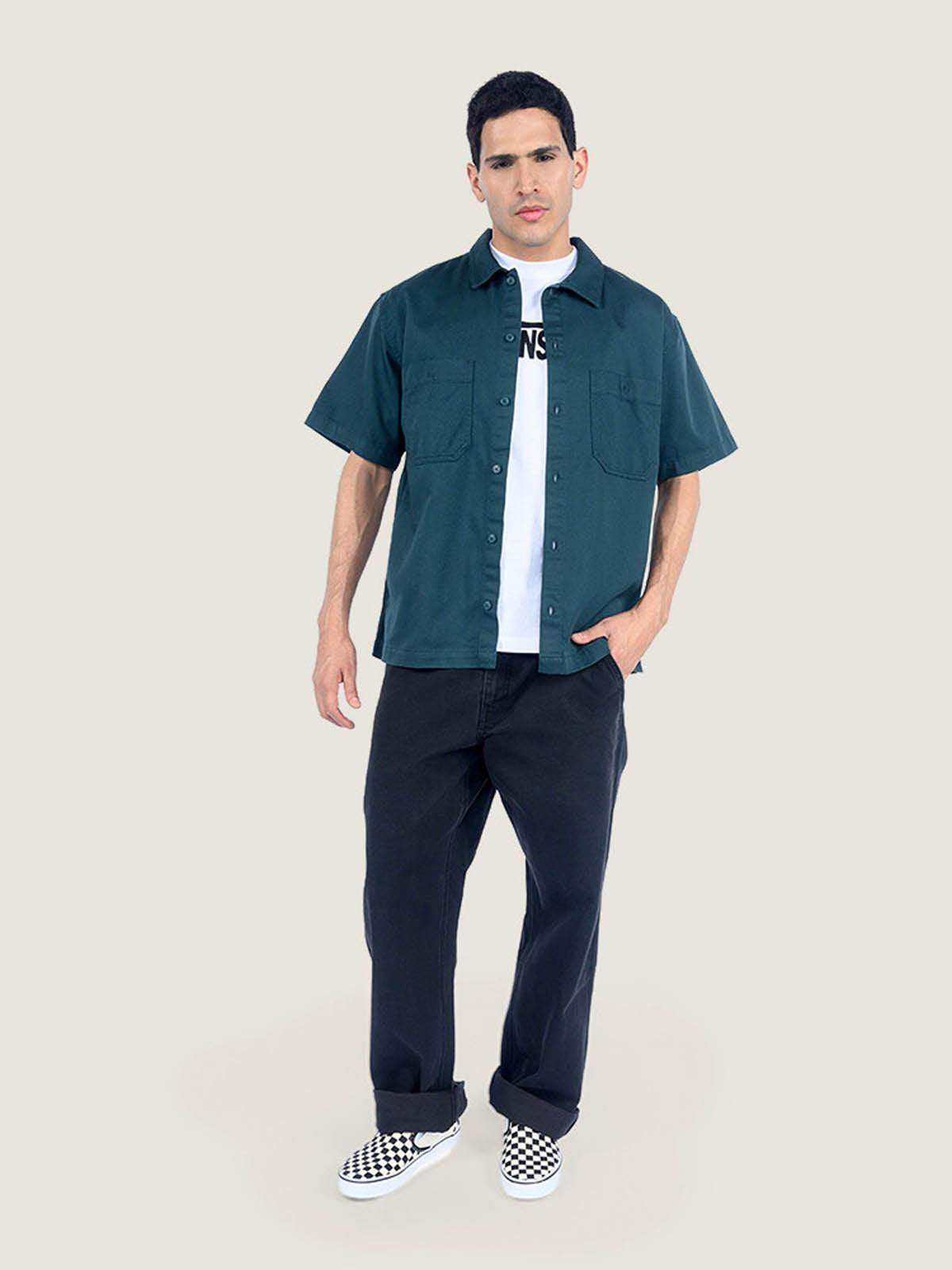 Camisa M/C Hombre Larkspur Solid Workw Gris Vans